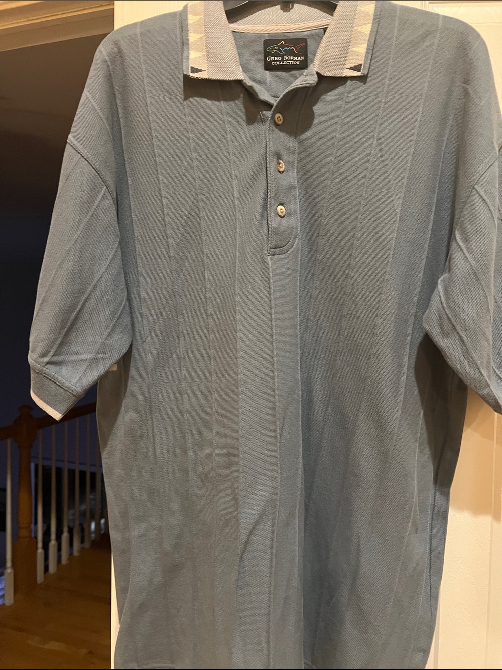 Greg Norman Collection Light Blue Polo with Contrast Geo Collar